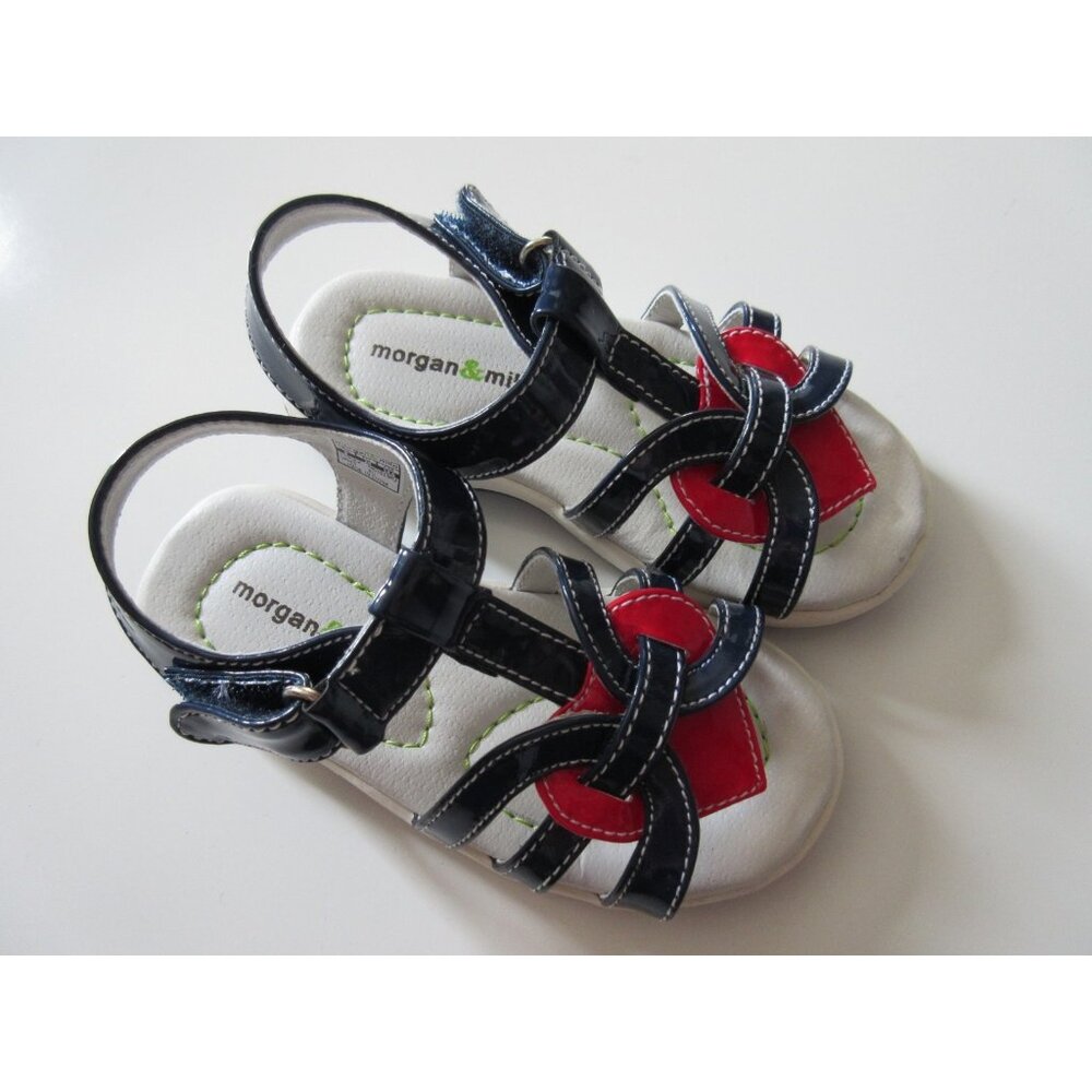 NIB Morgan & Milo Kira in Navy Blue T-Strap Heart Detail Patent Leather Sandal 8